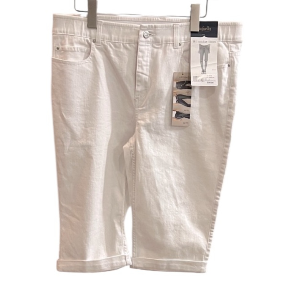 Rafaella Women’s Stretch Denim Cuffed White Jean Bermuda Shorts 14 New
